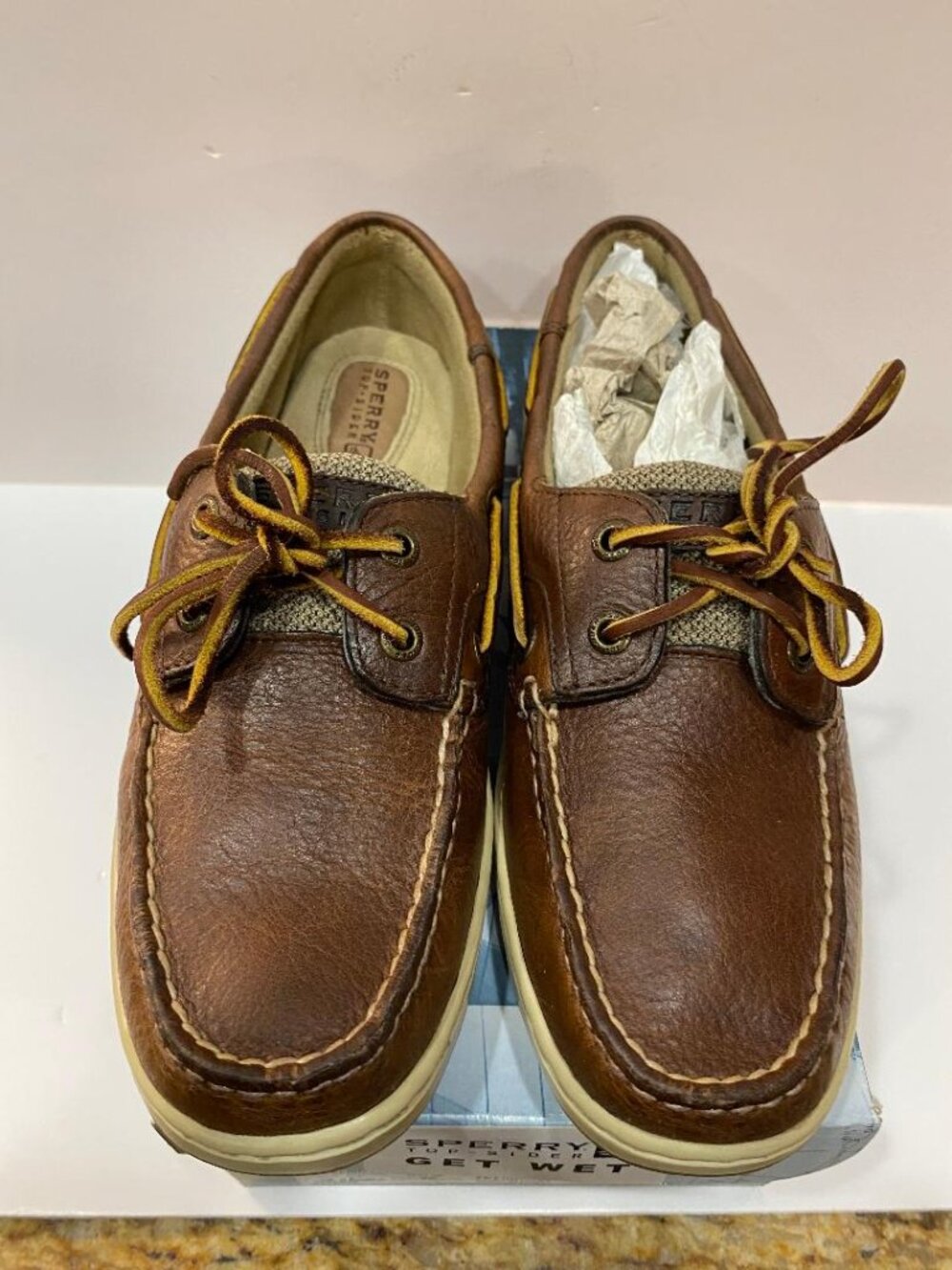 SPERRY BLUEFISH 2 EYE Top Sider Get Wet Boat Shoes Tan Size 8M NEW